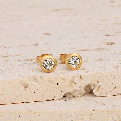 Flat Round 304 Stainless Steel Pave Clear Cubic Zirconia Stud Earrings FS-WG23E56-03-1