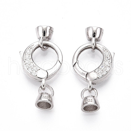 925 Sterling Silver Micro Pave Clear Cubic Zirconia Spring Gate Clasps STER-T008-153P-1