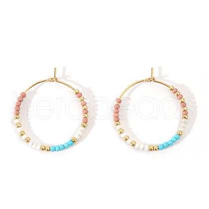 Bohemian Style Handmade Glass Seed Beads Hoop Earrings HV2555-2-1