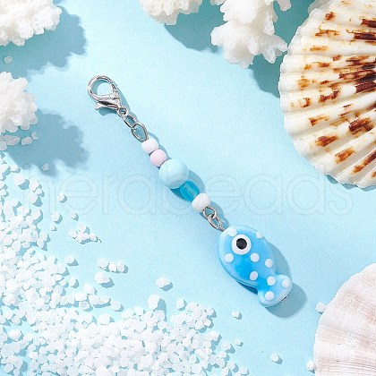 Ocean Theme Porcelain Charm & Glass Beads Pendant Decorations HJEW-JM03154-03-1