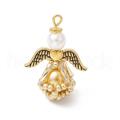 Glass Pearl Round Beaded Pendants PALLOY-MZ00747-01-1
