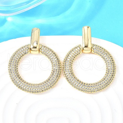 Brass Micro Pave Clear Cubic Zirconia Stud Earrings EJEW-C147-01A-G-1