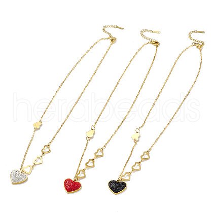 Ion Plating(IP) Rhinestone Heart Pendant Necklace NJEW-M199-03G-1