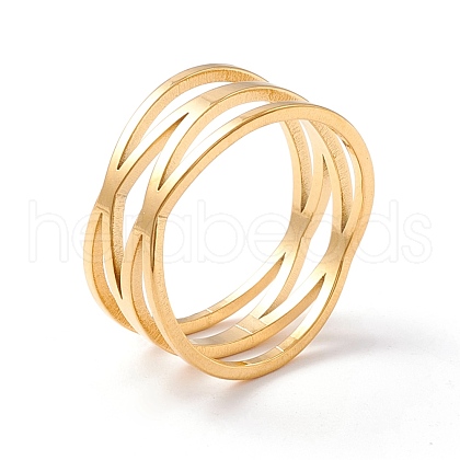 Criss Cross 304 Stainless Steel Finger Ring for Women  RJEW-B035-03G-1
