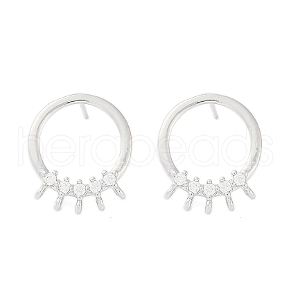 Brass Pave Clear Cubic Zirconia Stud Earring Findings KK-F875-07P-1
