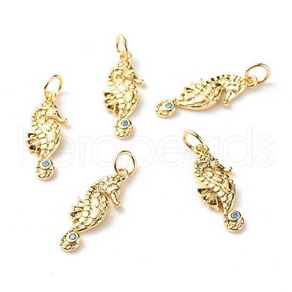 Brass Micro Pave Light Blue Cubic Zirconia Pendants ZIRC-P094-16G-RS-1