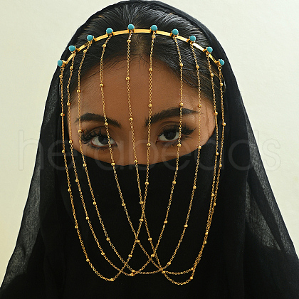 Elegant Vintage Iron & Glass Middle Eastern Tassel Earrings Face Veil for Women's Party SN0102-1-1