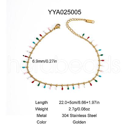 Elegant Stainless Steel Colorful Enamel Teardrop Charm Anklets HM7489-3-1