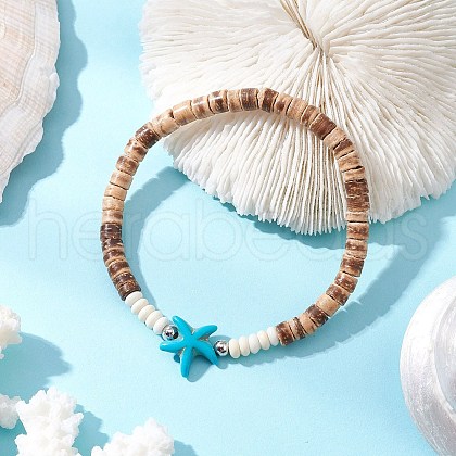 Natural Coconut with Synthetic Turquoise Beads Stretch Bracelets for Men Women BJEW-JB11739-01-1