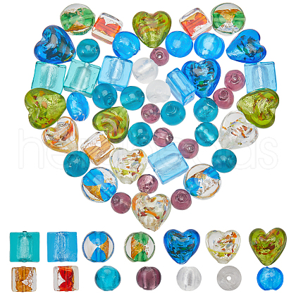 SOFPLATE 13 Styles Handmade Lampwork Gold Sand and Silver Foil Glass Beads FOIL-SP0001-01-1