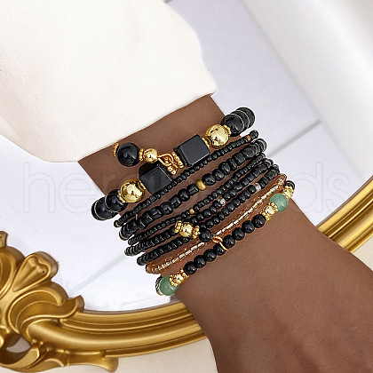 8Pcs 8 Styles Glass Seeded Beaded Stretch Bracelet Set WG2CB6D-05-1
