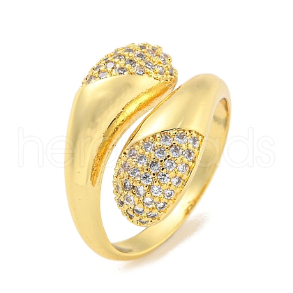 Brass Micro Pave Clear Cubic Zirconia Open Cuff Ring for Women RJEW-M173-06B-G-1