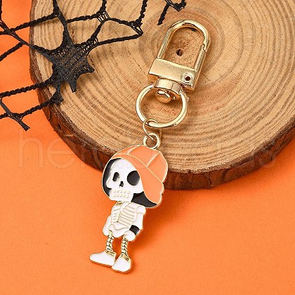 Halloween Skeleton Alloy Enamel Pendant Decoration HJEW-YW00033-05-1