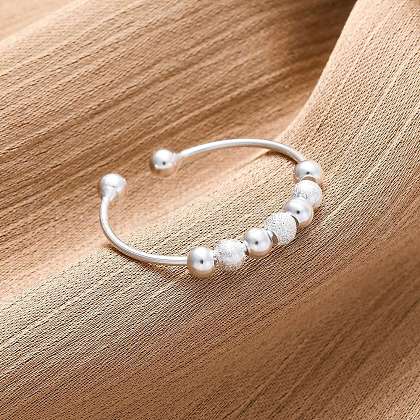 Rotatable 925 Sterling Silver Open Cuff Rings RJEW-S624-06S-1