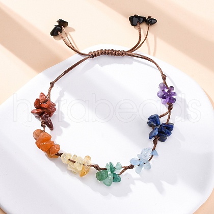 Adjustable Natural Chakra Gemstone Braided Bead Bracelets for Women BJEW-U035-02H-1
