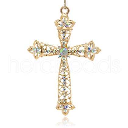 Shining Golden Plated Alloy Rhinestone Cross Big Pendants Necklace Charms RB-J206-28G-1
