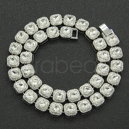 Alloy Crystal Rhinestone & Heart Glass Square Link Chain Tennis Necklaces FS-WG8A429-04-1