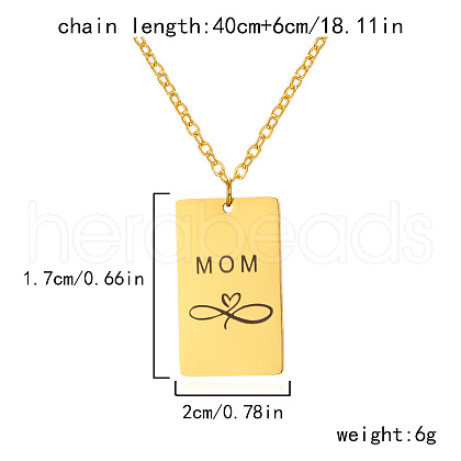 Mother's Day 304 Stainless Steel Rectangle with Heart Pendant Necklaces for Women FS-WG8A099-02-1