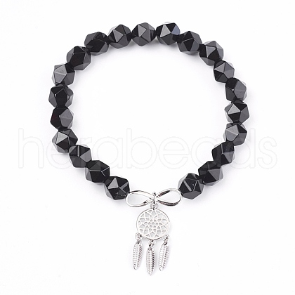 Natural Black Agate(Dyed & Heated) Beads Charm Bracelets BJEW-O162-D01-1