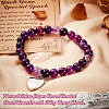 Olycraft Natural Striped Agate Round Beaded Stretch Bracelet with Alloy Heart Charm BJEW-OC0001-09C-4