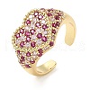 Heart Brass Micro Pave Cubic Zirconia Cuff Rings for Women RJEW-A069-11G-6