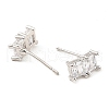 Brass Pave Clear Cubic Zirconia Rectangle Stud Earrings for Women EJEW-G362-08P-2