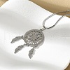 Bohemian 304 Stainless Steel Snowflake Woven Web/Net with Feather Pendant Necklaces NJEW-P327-07P-A-1