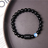 12 Constellations Protetion Aquamarine & Black Obsidian Round Beads Stretch Bracelets for Men Women WG083ED-12-1