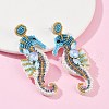 Sea Horse Glass Seed Beads Dangle Stud Earrings EJEW-S273-01-3