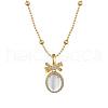 Bowknot & Oval 925 Sterling Silver Micro Pave Cubic Zirconia Pendant Necklaces for Women NJEW-F338-09G-2