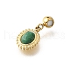304 Stainless Steel Pave Natural African Jade Faceted Oval Pendants STAS-H202-14G-2