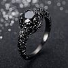 Flat Round Brass Jet Rhinestone Finger Rings FS-WG232E0-03-1