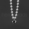 Hip-Hop Style 304 Stainless Steel & Plastic Pearl Heart Pendant Necklaces FS-WGD9F57-01-3