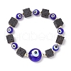 Natural Lava Rock & Handmade Lampwork Beads Stretch Bracelets BJEW-JB11984-04-2
