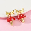 Mushroom with Bowknot Brass Enamel Dangle Stud Earrings EJEW-F895-25B-G-2