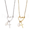 2Pcs 2 Colors Stainless Steel & ABS Imitation Pearl Heart Cross Necklaces for Women NJEW-JN05201-2