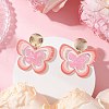 Brass Printing Acrylic Butterfly Dangle Stud Earrings EJEW-JE06431-01-1