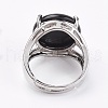 Adjustable Natural Black Agate Finger Rings RJEW-F075-01M-3