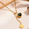 304 Stainless Steel Emerald Rhinestone Heart Slider Lariat Necklaces for Women FS-WGF69E1-01-1