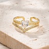Rack Plating Brass Micro Pave Clear Cubic Zirconia Open Cuff Finger Rings for Women RJEW-M028-97G-3