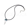 Cylinder Seed Beaded Evil Eye & Alloy Pyramid Cone Pendant Necklaces NJEW-MZ00105-03-4