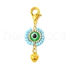 Flat Round with Evil Eye Resin & Glass Seed Pendant Decorations HJEW-MZ00095-01-3