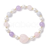 Heart Natural Aquamarine & Rose Quartz & Amethyst Beads Stretch Bracelets for Women BJEW-JB11759-2