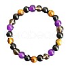 Round Natural Tiger Eye & Black Obsidian & Amethyst & Smoky Quartz Beads Stretch Bracelets for Girl Women FS-WGE0C43-09-2