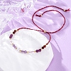 Faceted Round Natural Amethyst & Quartz Crystal Braided Bead Bracelets BJEW-F493-09G-05-1