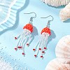 304 Stainless Steel Glass Seed Beaded Jellyfish Dangle Earrings EJEW-MZ00435-02-1