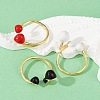 Brass Enamel Open Cuff Rings for Women RJEW-U057-01G-2