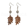 6 Pairs 6 Styles Natural Walnut Wood with Alloy Bead Dangle Earrings for Women EJEW-JE06102-3