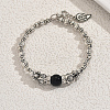 Natural Obsidian & Zinc Alloy Flower Round Beaded Elegant Women's Bracelets ZF9311-2-1