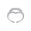 Non-Tarnish 304 Stainless Steel Heart Gesture Open Cuff Ring for Women RJEW-S405-260P-3